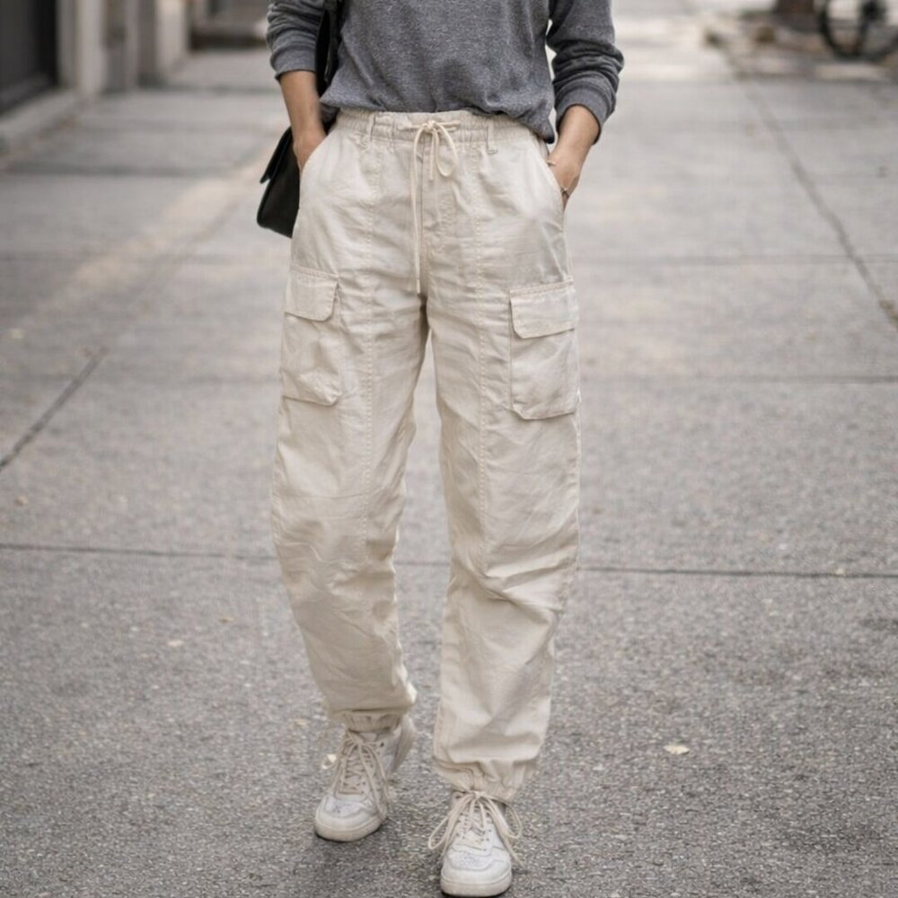 Ardene size xs Cream Cargo Utility Pants, Straight leg with draw string